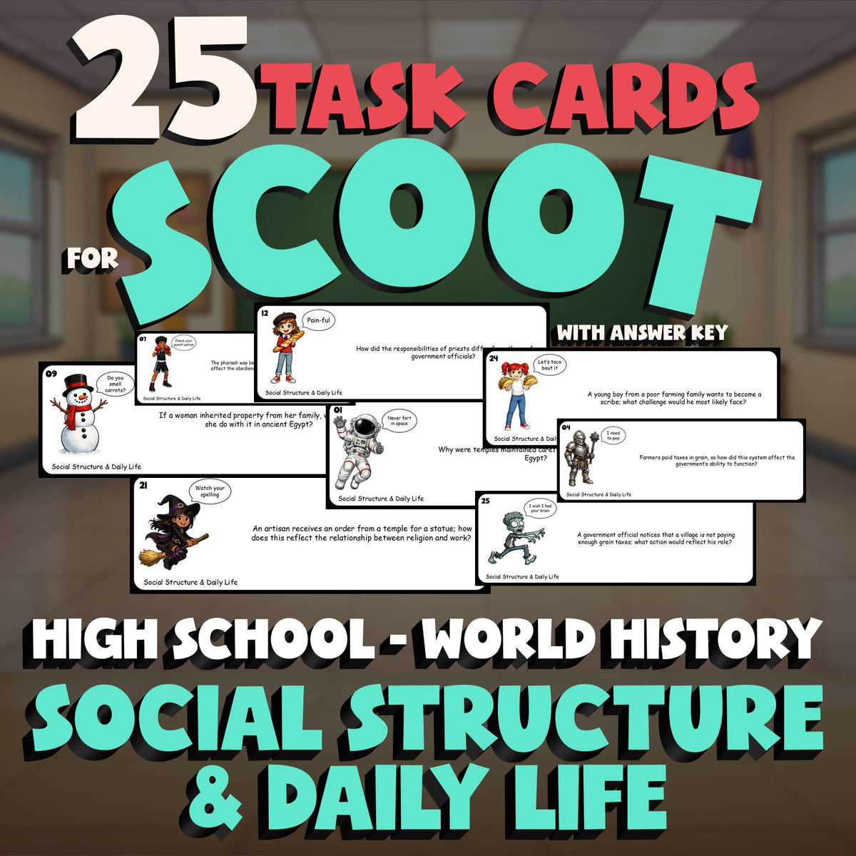 Social Structure & Daily Life SCOOT TASK CARDS Game - No Prep World History
