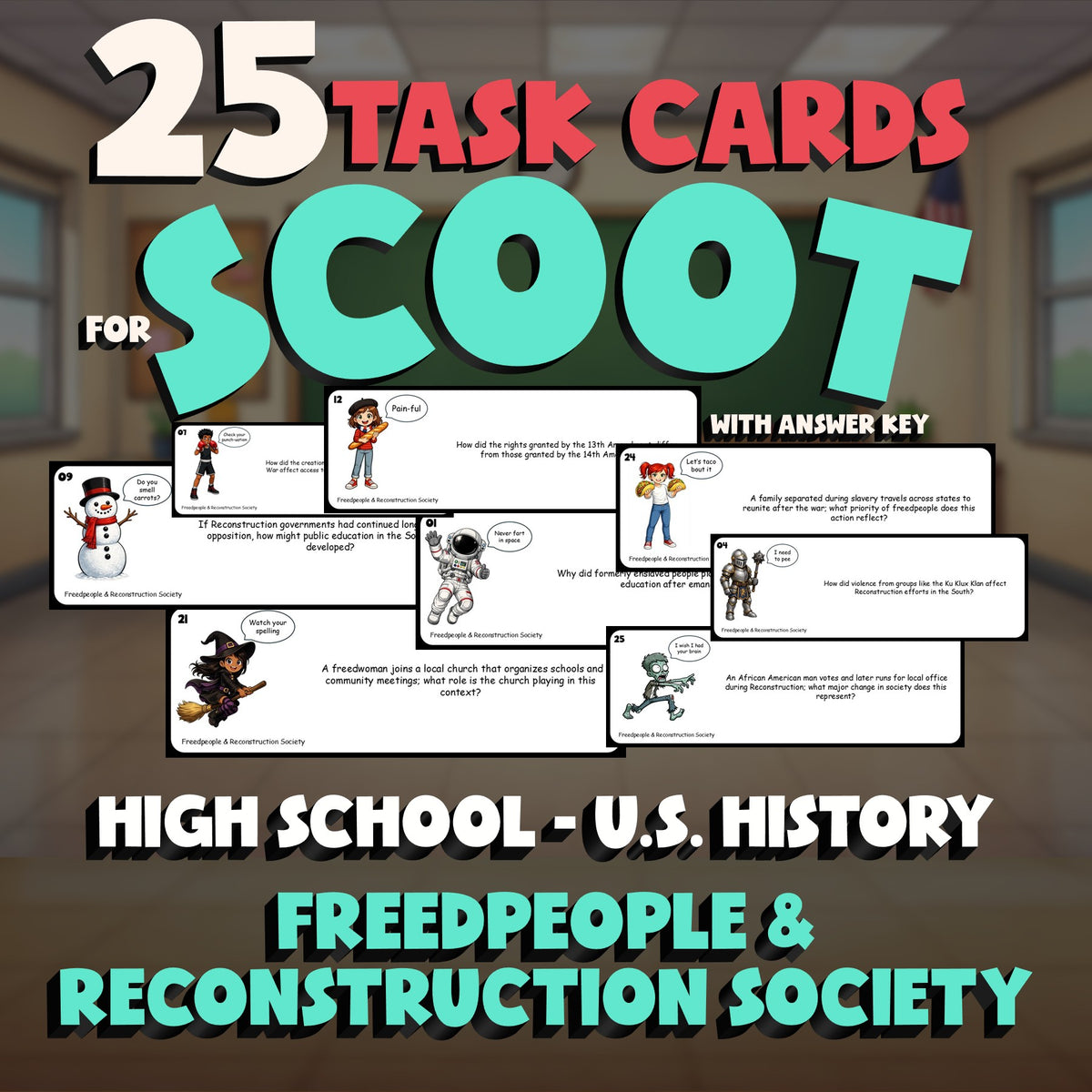 Freedpeople & Reconstruction Society SCOOT TASK CARDS U.S. History Game