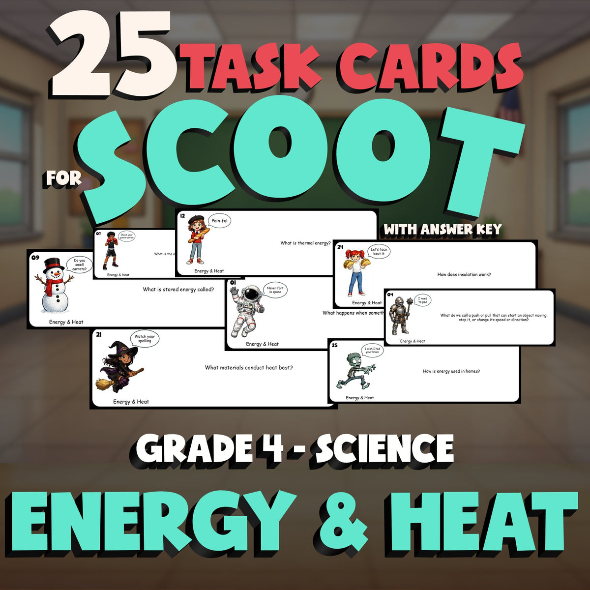 Energy & Heat SCOOT TASK CARDS Science Game - No Prep Grade 4 Review Activity