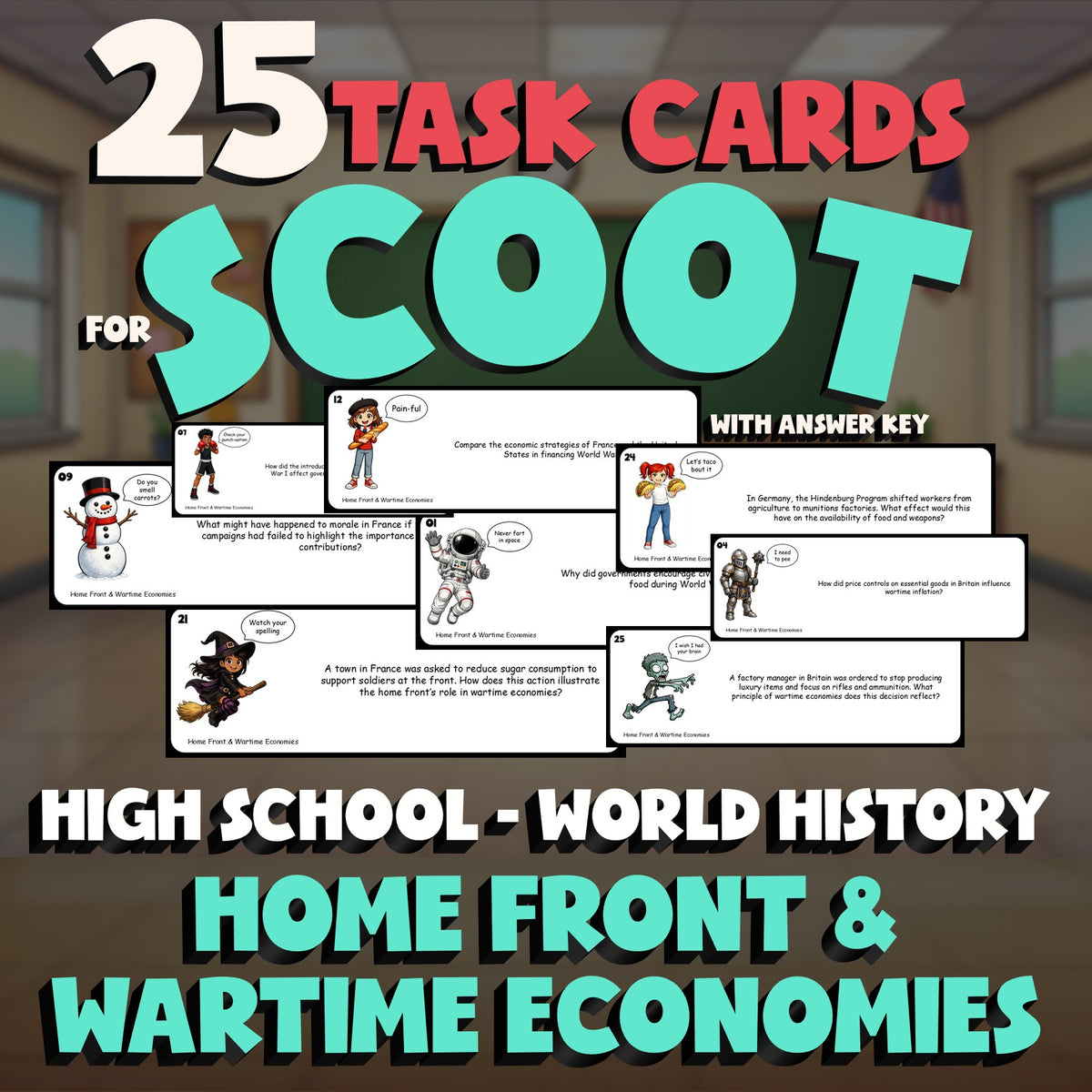 Home Front & Wartime Economies SCOOT TASK CARDS Game - No Prep World History