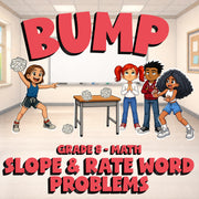 Slope & Rate Word Problems BUMP Math Game - No Prep Grade 8 Review Activity