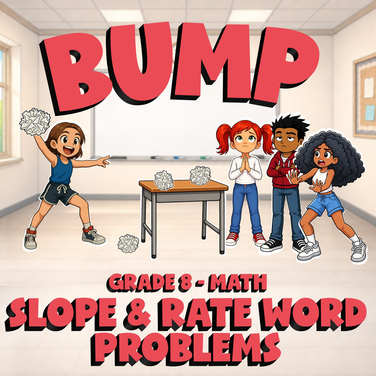 Slope & Rate Word Problems BUMP Math Game - No Prep Grade 8 Review Activity