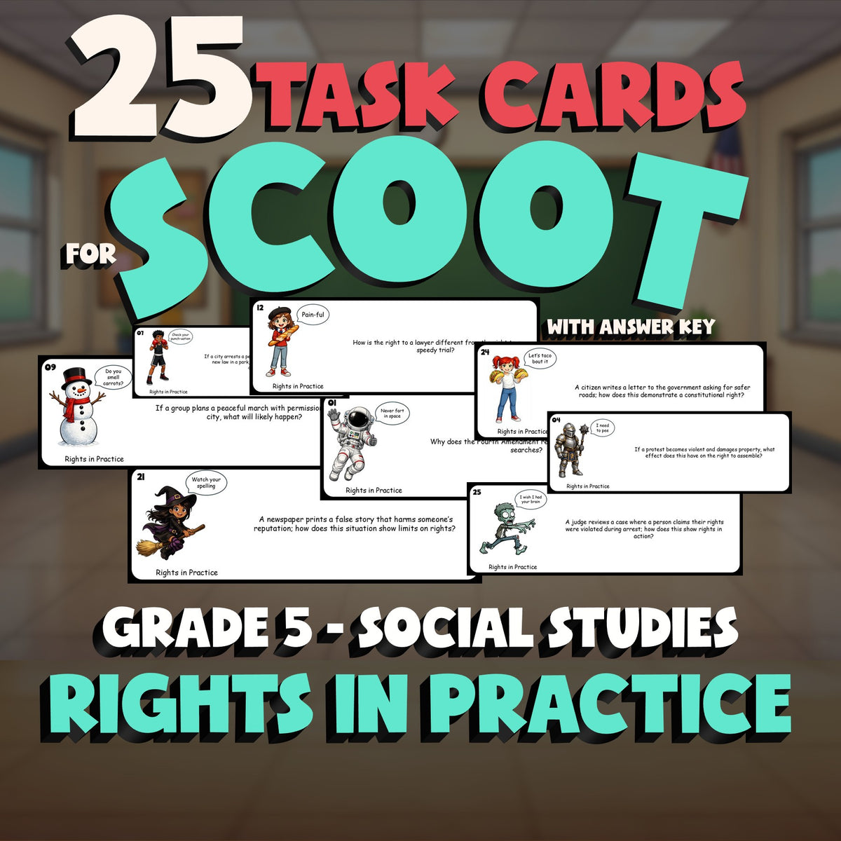 Rights in Practice SCOOT TASK CARDS Socials Game - No Prep Grade 5 Review