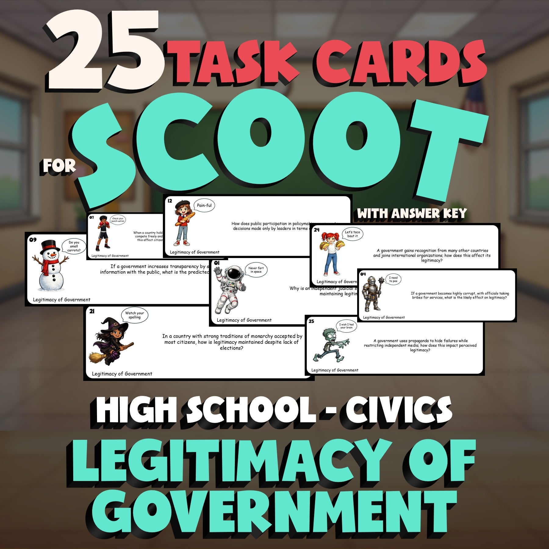 Legitimacy of Government SCOOT TASK CARDS Civics Game - No Prep Review Activity
