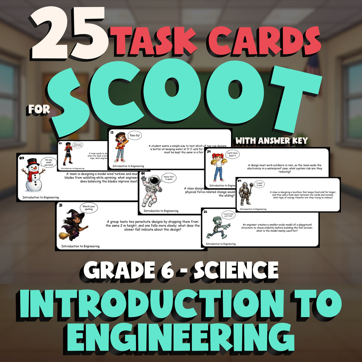 Introduction to Engineering SCOOT TASK CARDS Science Game - No Prep Grade 6
