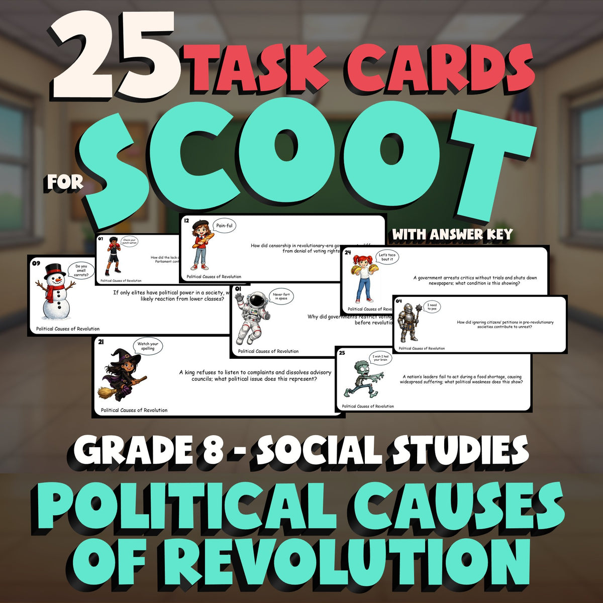 Political Causes of Revolution SCOOT TASK CARDS Socials Game - No Prep Grade 8