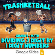 Dividing 2 Digit by 1 Digit Numbers TRASHKETBALL Math Game - No Prep Grade 4