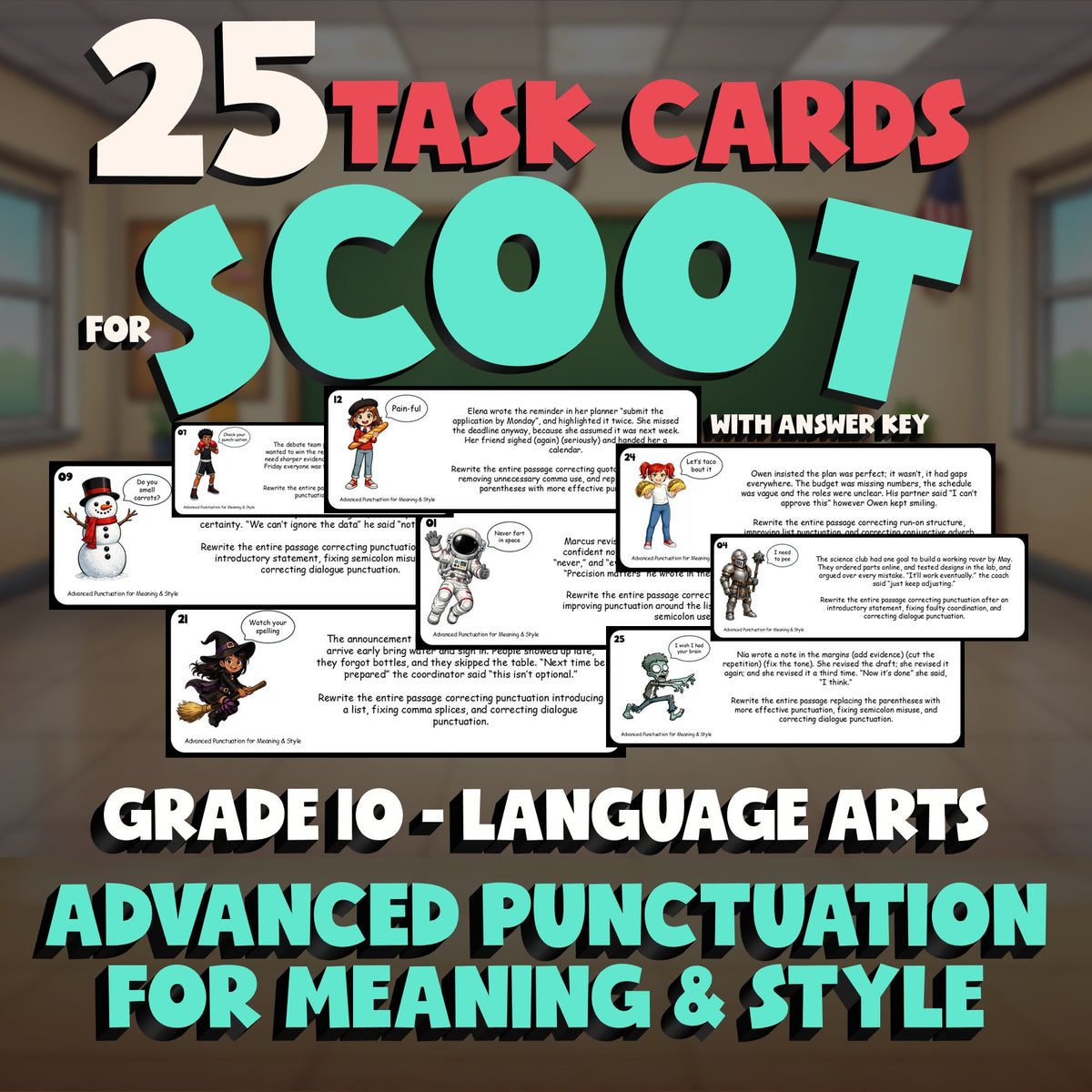 Advanced Punctuation for Meaning & Style SCOOT TASK CARDS ELA Game - Grade 10