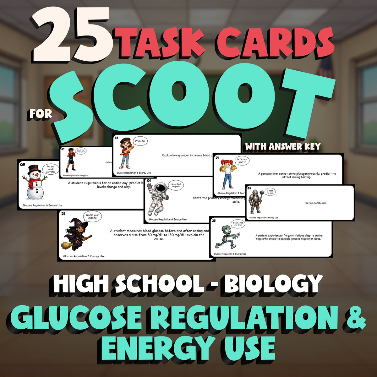 Glucose Regulation & Energy Use SCOOT TASK CARDS Science Game - No Prep Biology