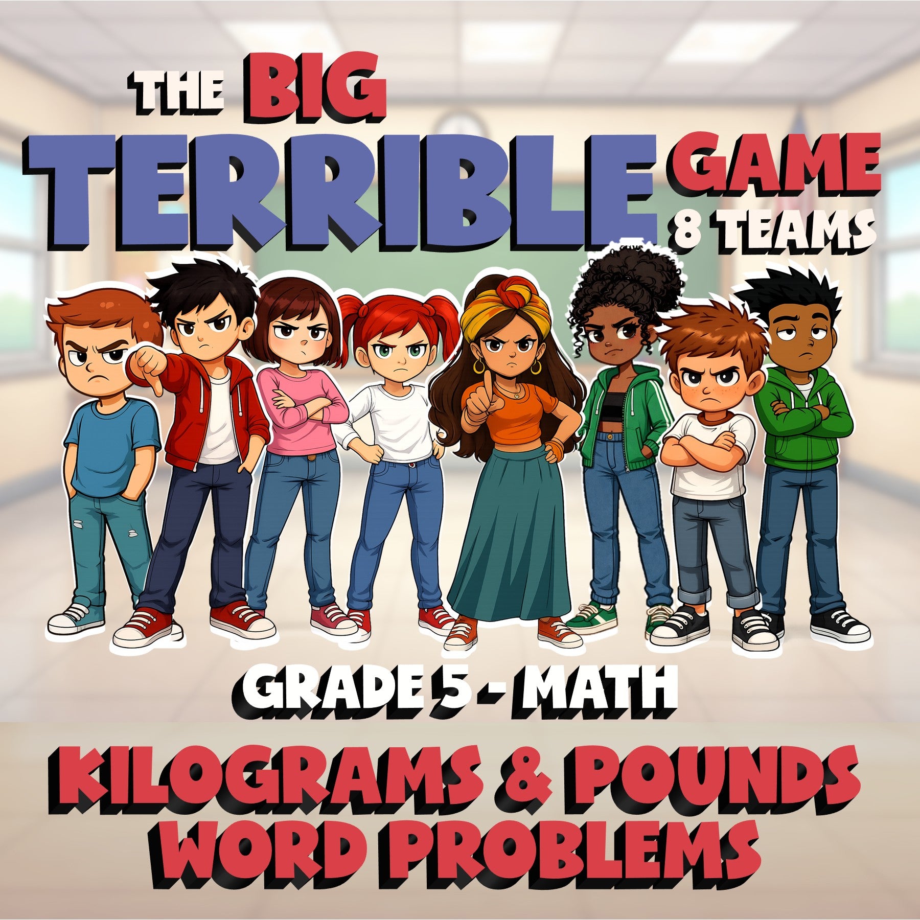 Kilograms & Pounds Word Problems BIG TERRIBLE GAME - No Prep Grade 5 Math Review