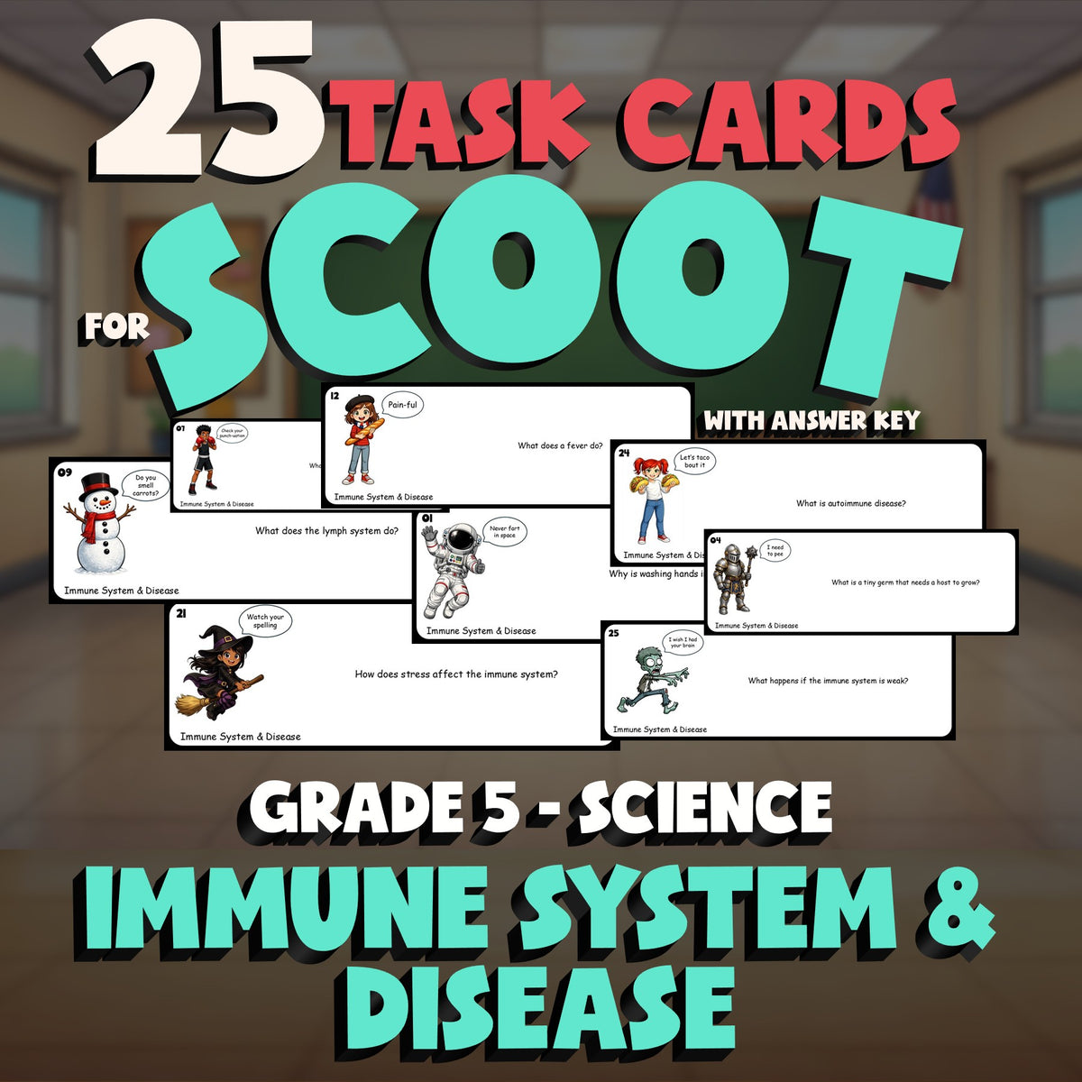 Immune System & Disease SCOOT TASK CARDS Science Game - No Prep Grade 5 Review