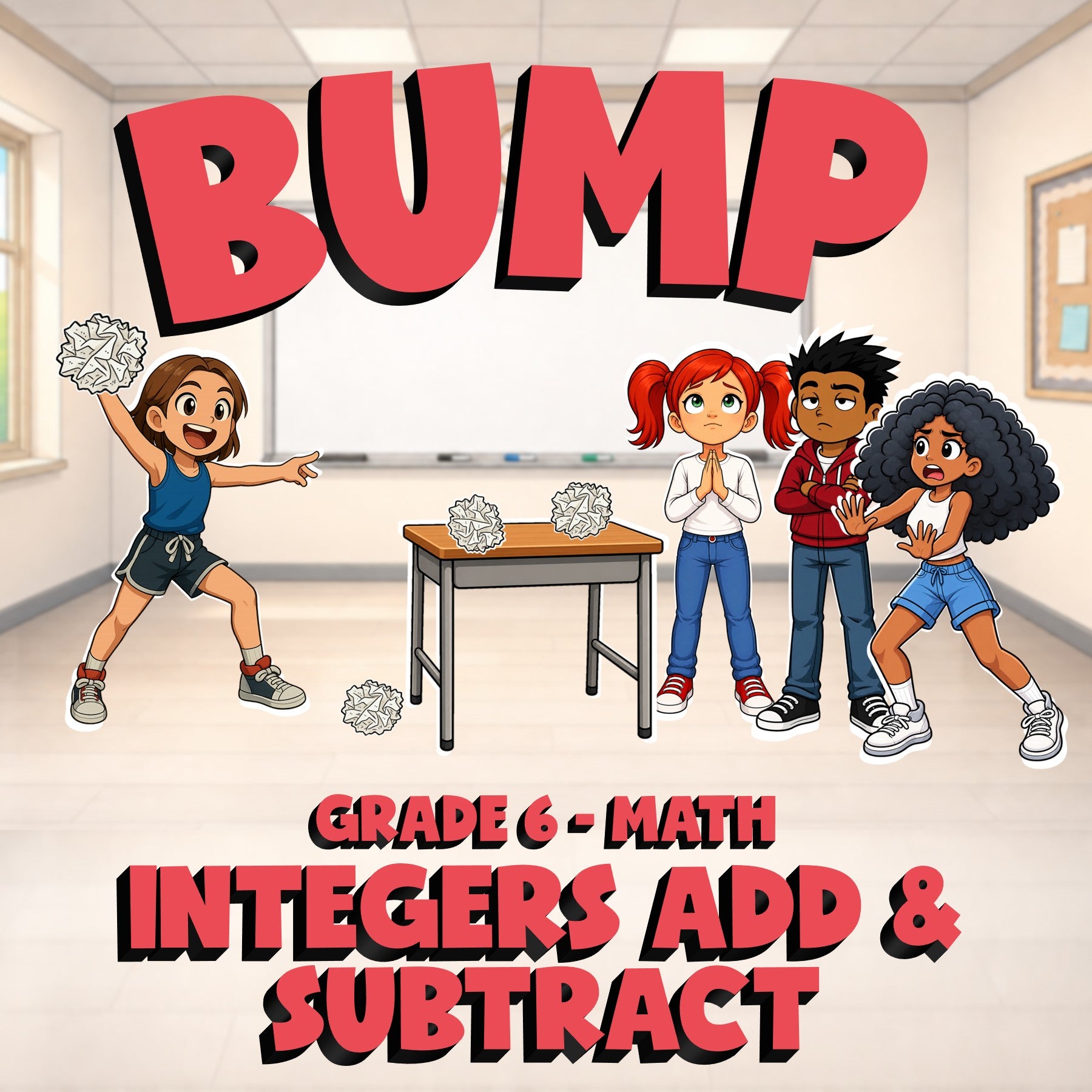 Integers Add & Subtract BUMP Math Game - No Prep Grade 6 Review Activity