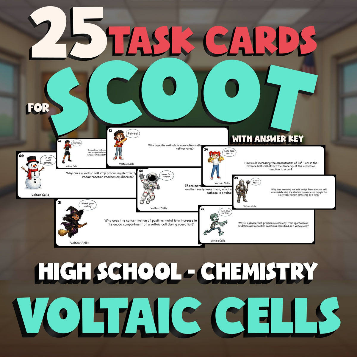 Voltaic Cells SCOOT TASK CARDS Science Game - No Prep Chemistry Review Activity