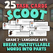 Break Multisyllable Words Into Parts SCOOT TASK CARDS ELA Game - No Prep Grade 3