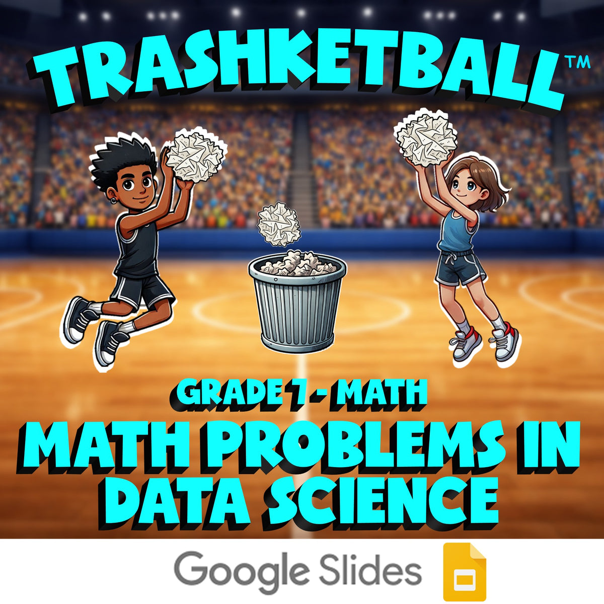 Math Problems in Data Science TRASHKETBALL Math Game - No Prep Grade 7 Review