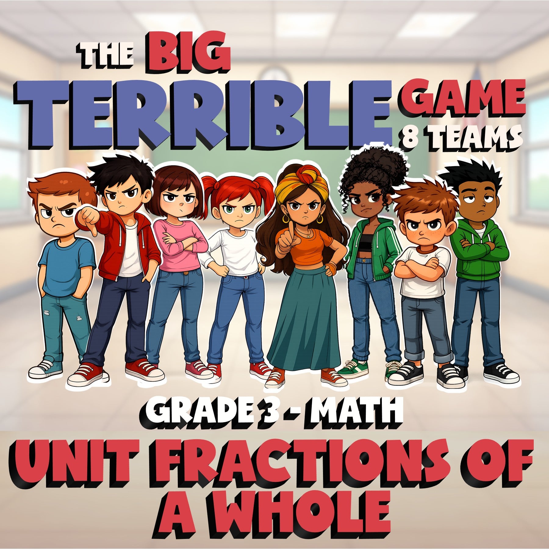 Unit Fractions of a Whole BIG TERRIBLE GAME - No Prep Grade 3 Math Review