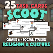 Religion & Culture SCOOT TASK CARDS Socials Game - No Prep Grade 6 Review