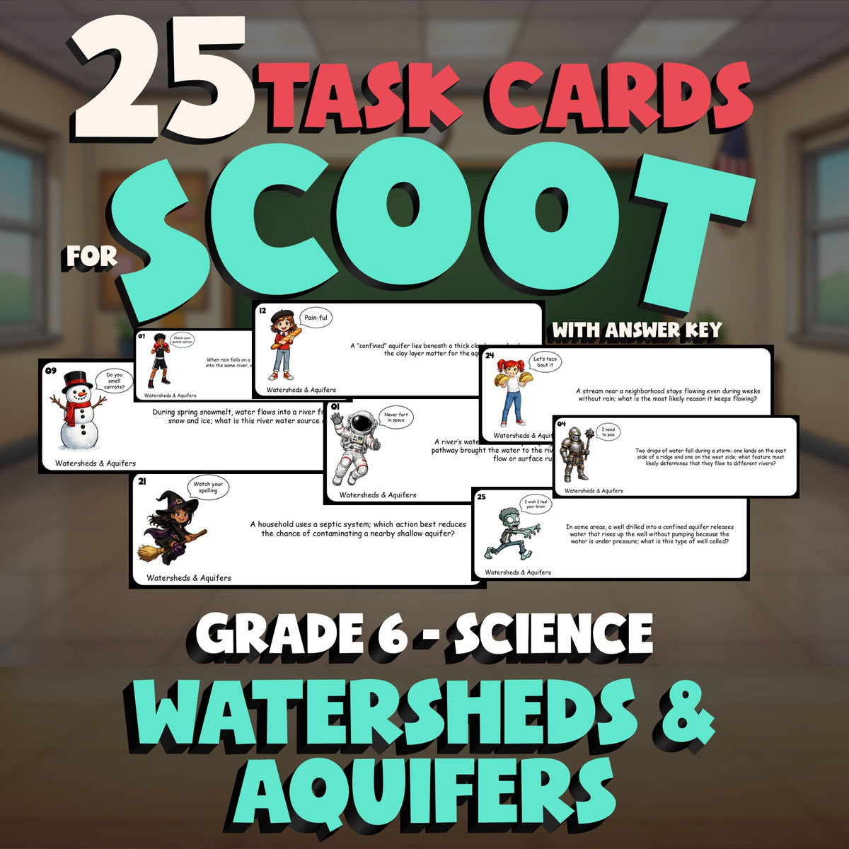 Watersheds & Aquifers SCOOT TASK CARDS Science Game - No Prep Grade 6 Review