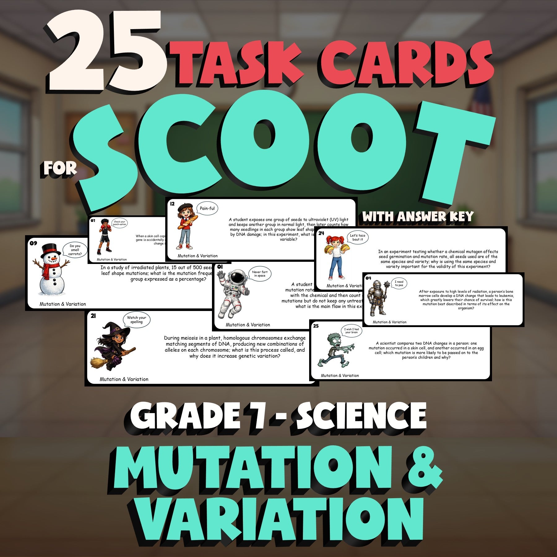 Mutation & Variation SCOOT TASK CARDS Science Game - No Prep Grade 7 Review