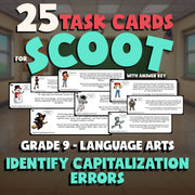 Identify Capitalization Errors SCOOT TASK CARDS ELA Game - No Prep Grade 9
