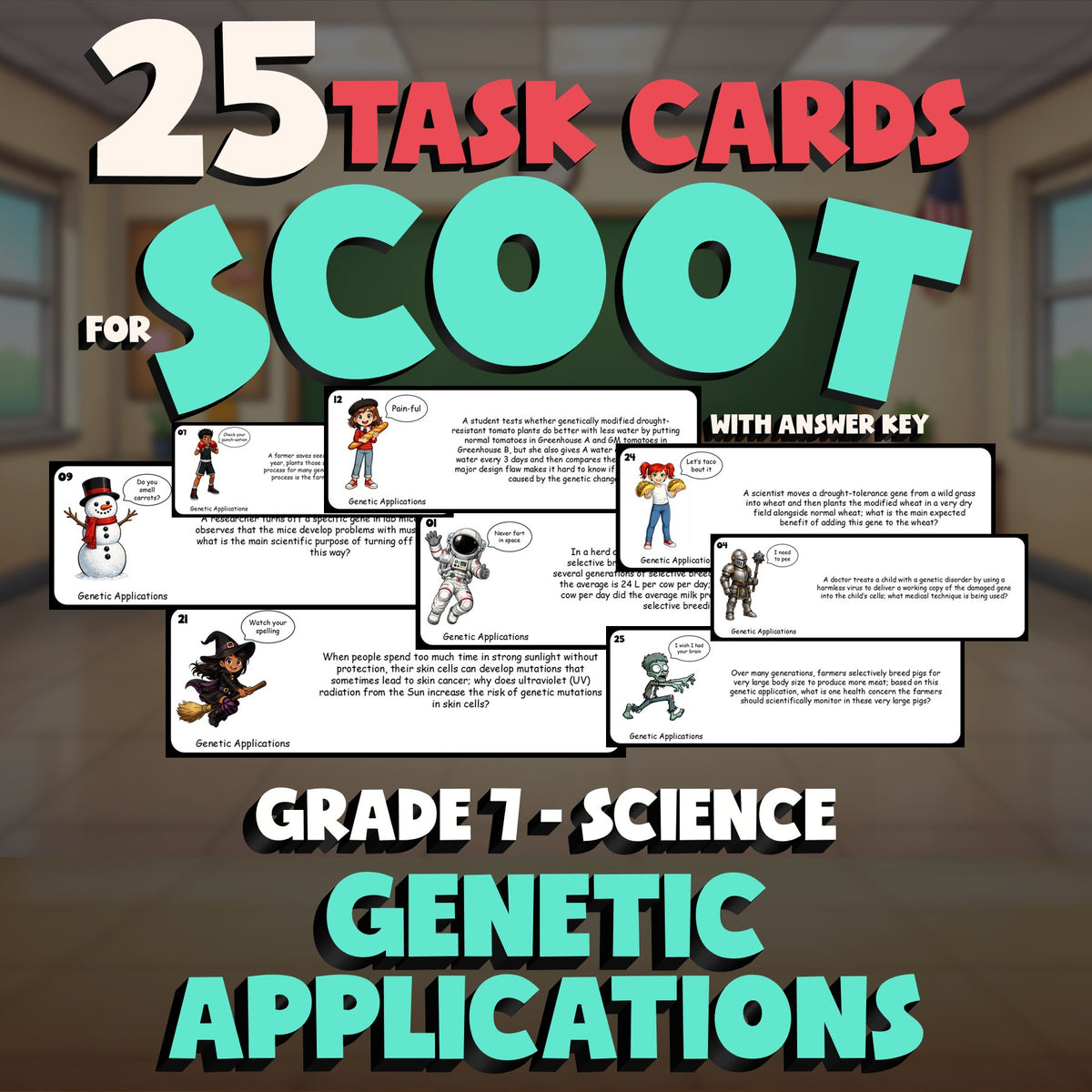 Genetic Applications SCOOT TASK CARDS Science Game - No Prep Grade 7 Review