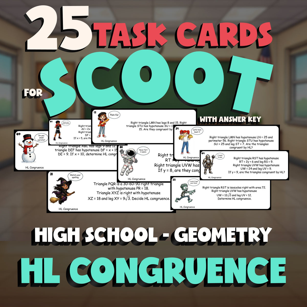 HL Congruence SCOOT TASK CARDS Math Game - No Prep Geometry Review Activity