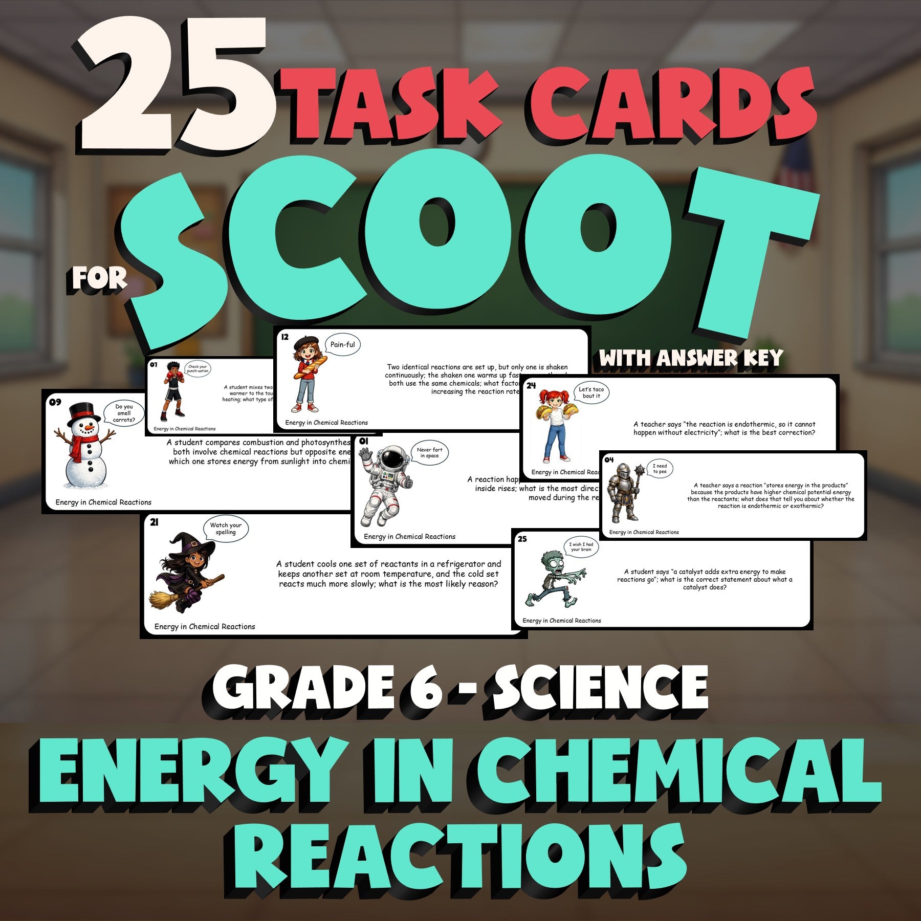 Energy in Chemical Reactions SCOOT TASK CARDS Science Game - No Prep Grade 6