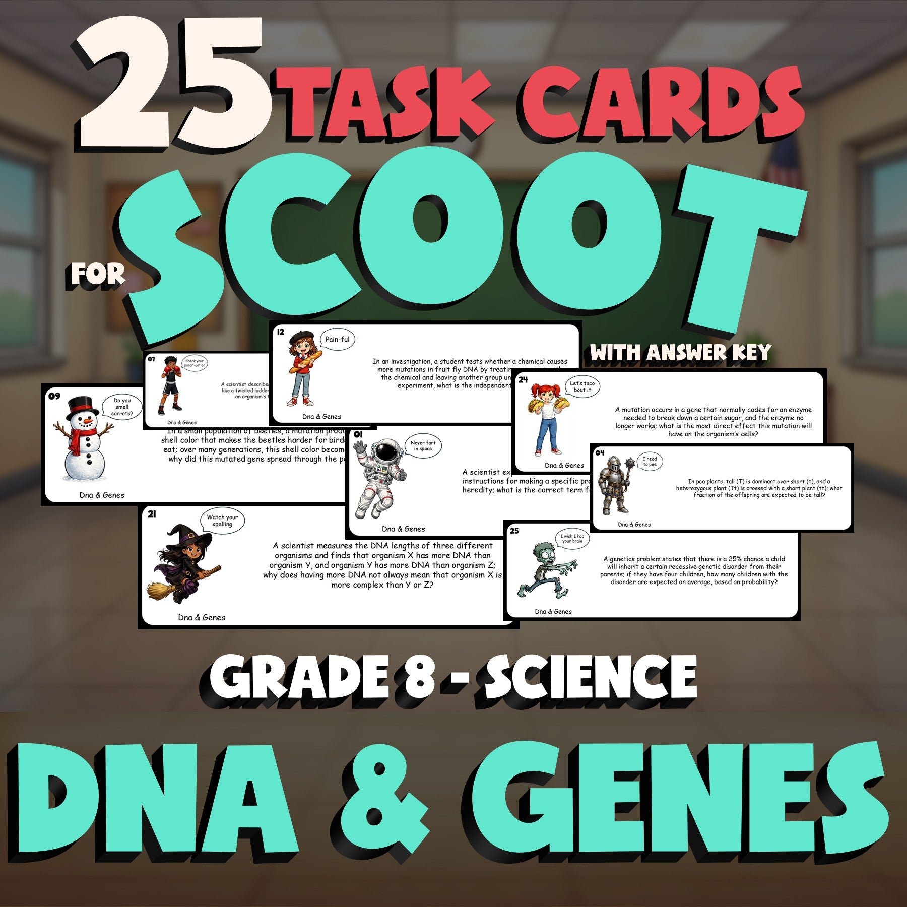 Dna & Genes SCOOT TASK CARDS Science Game - No Prep Grade 8 Review Activity