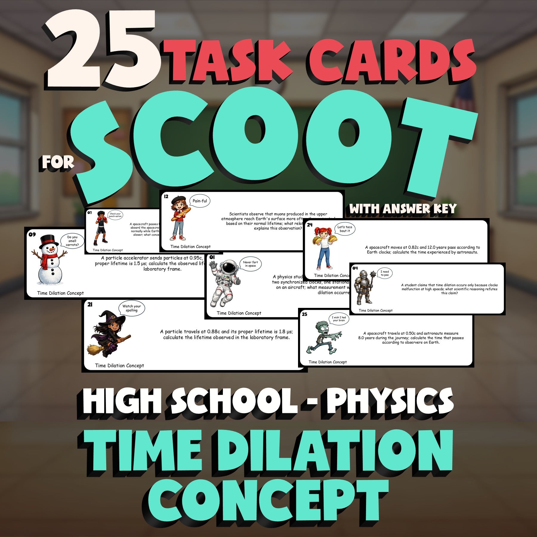 Time Dilation Concept SCOOT TASK CARDS Science Game - No Prep Physics Review