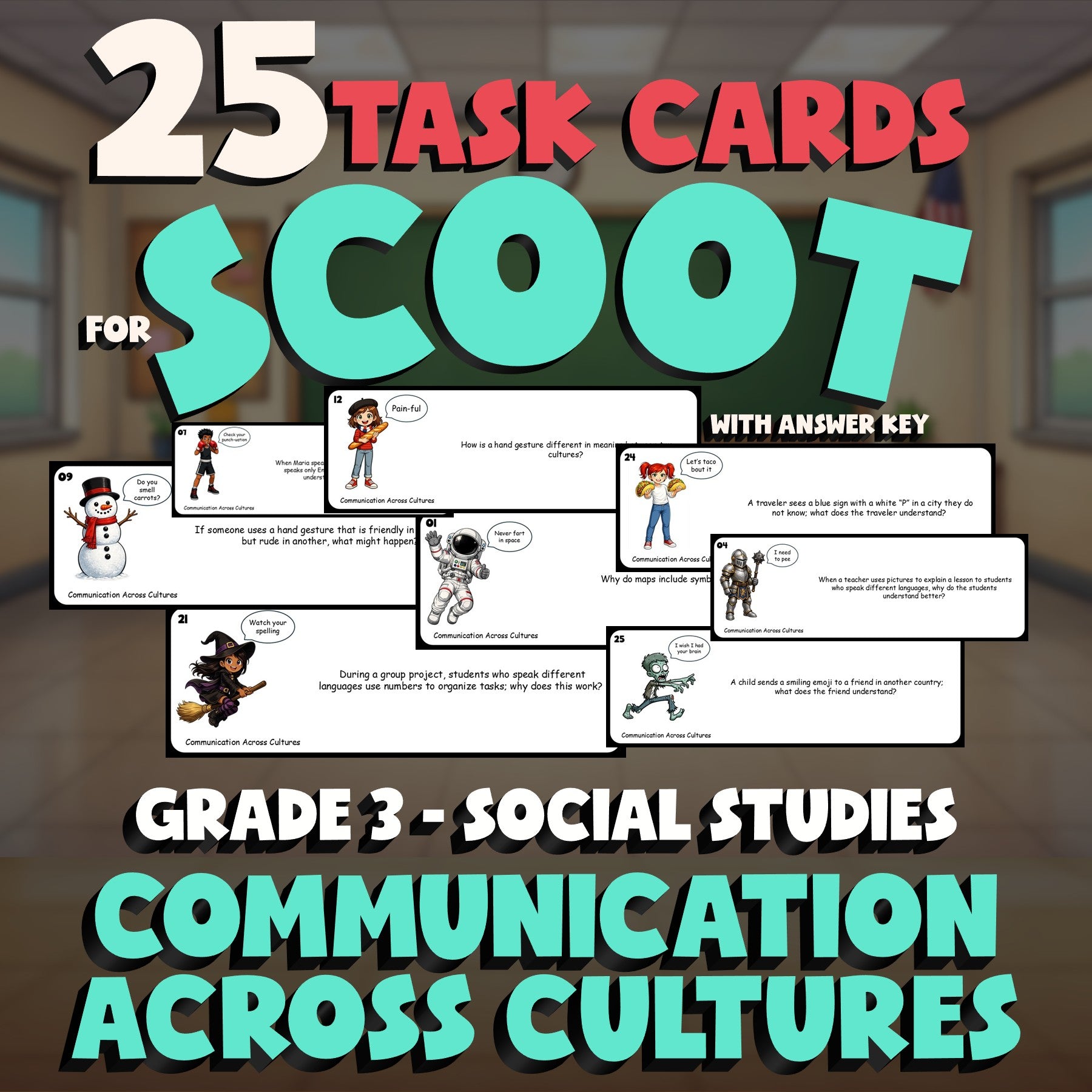 Communication Across Cultures SCOOT TASK CARDS Socials Game - No Prep Grade 3