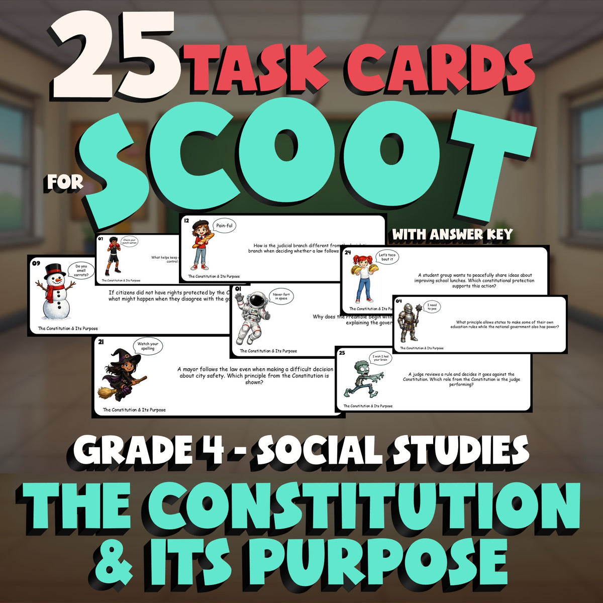 The Constitution & Its Purpose SCOOT TASK CARDS Socials Game - No Prep Grade 4