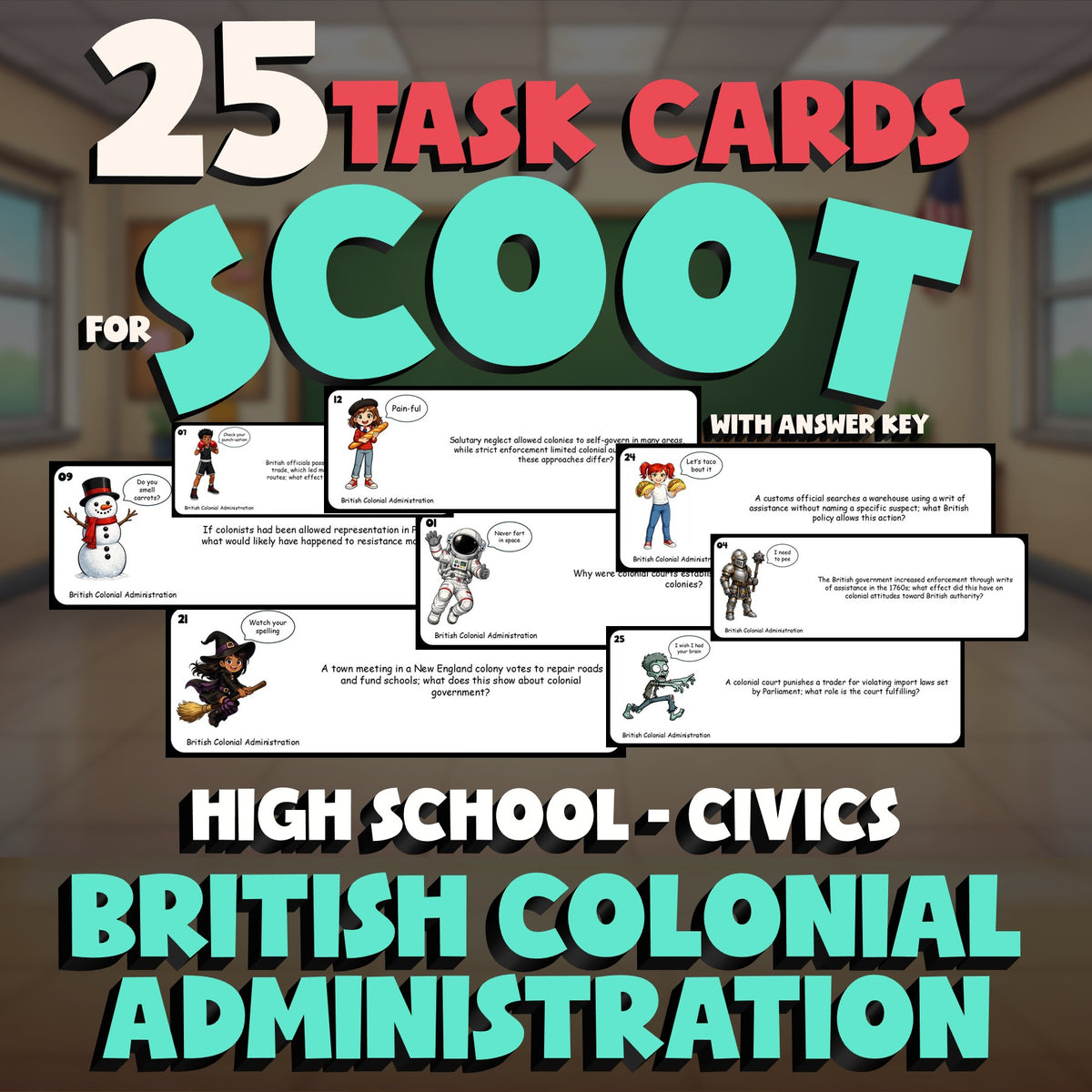 British Colonial Administration SCOOT TASK CARDS Civics Game - No Prep Review