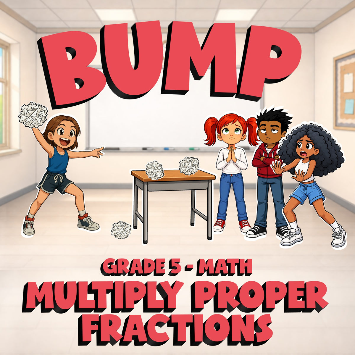 Multiply Proper Fractions BUMP Math Game - No Prep Grade 5 Review Activity