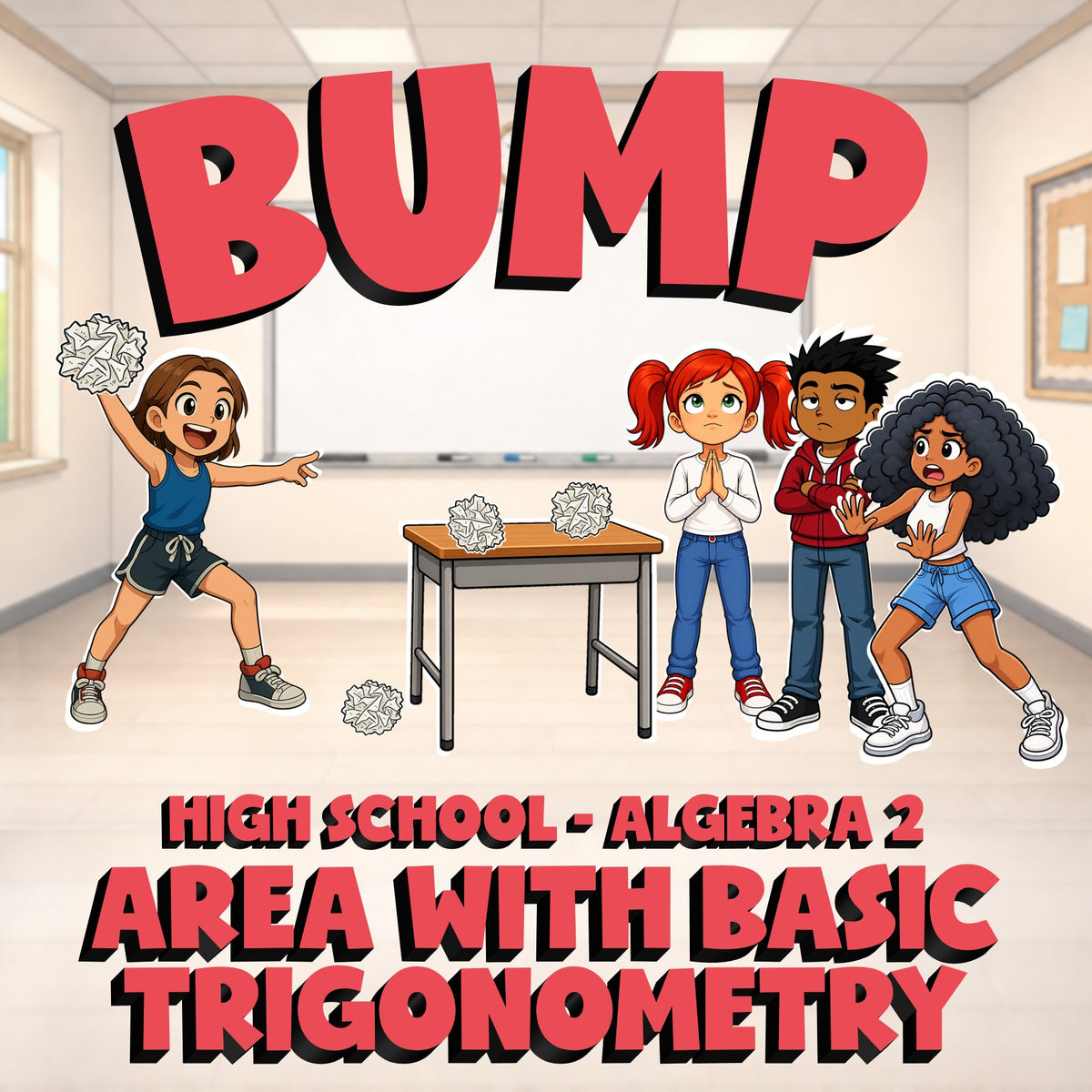 Area with Basic Trigonometry BUMP Math Game - No Prep Algebra 2 Review Activity