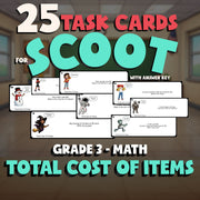 Total Cost of Items SCOOT TASK CARDS Math Game - No Prep Grade 3 Review Activity