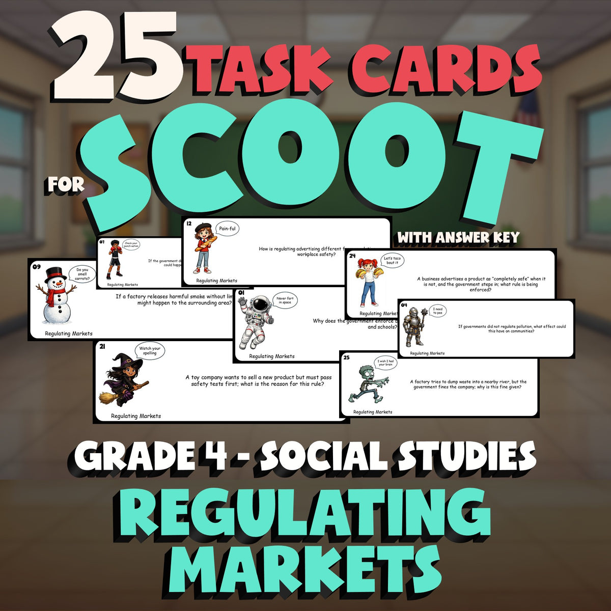 Regulating Markets SCOOT TASK CARDS Socials Game - No Prep Grade 4 Review