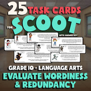 Evaluate Wordiness & Redundancy SCOOT TASK CARDS ELA Game - No Prep Grade 10