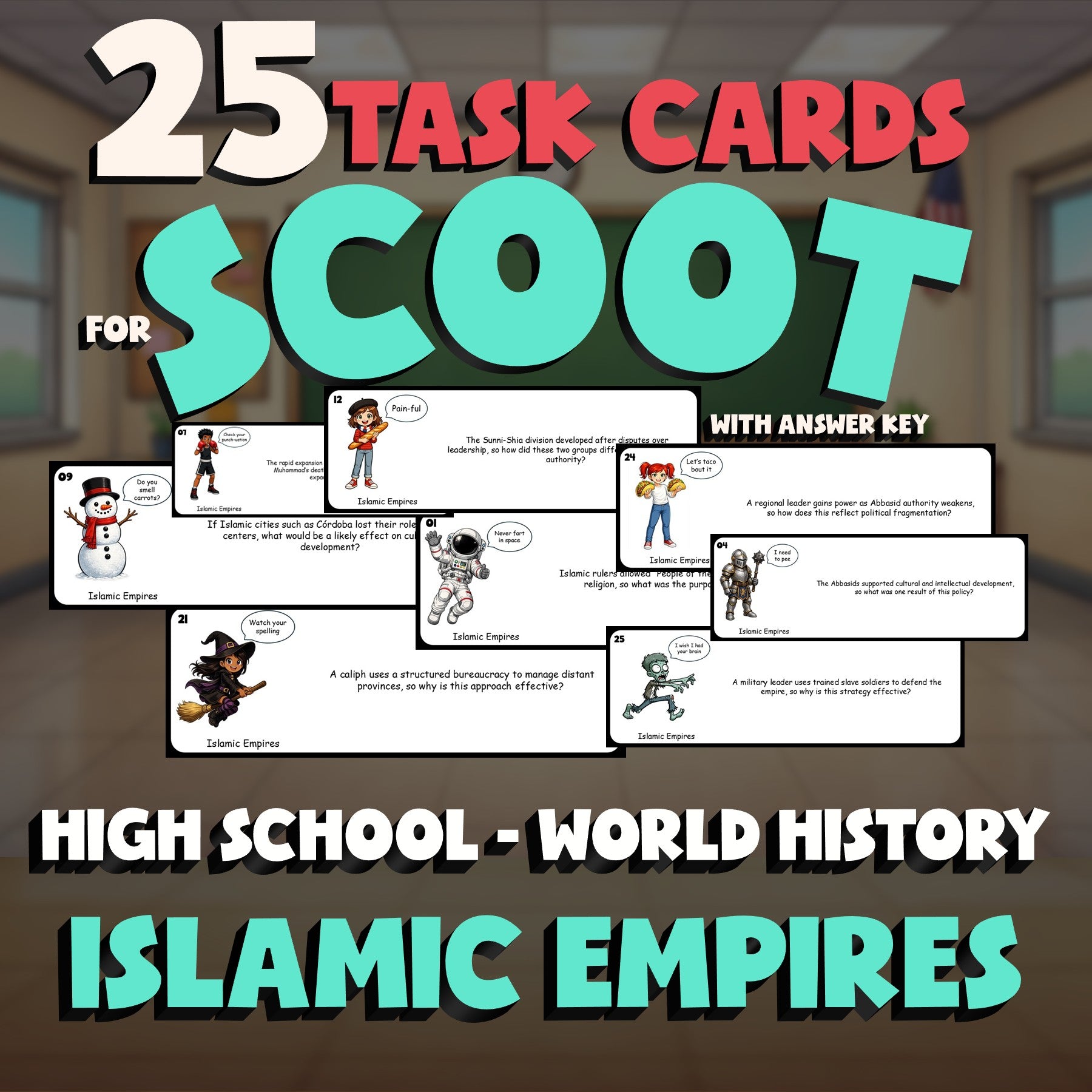 Islamic Empires SCOOT TASK CARDS Game - No Prep World History Review Activity
