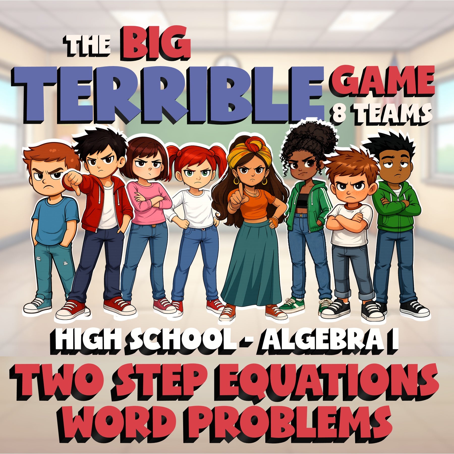 Two Step Equations Word Problems BIG TERRIBLE GAME - No Prep Algebra 1 Review