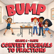 Convert Decimals to Fractions BUMP Math Game - No Prep Grade 6 Review Activity