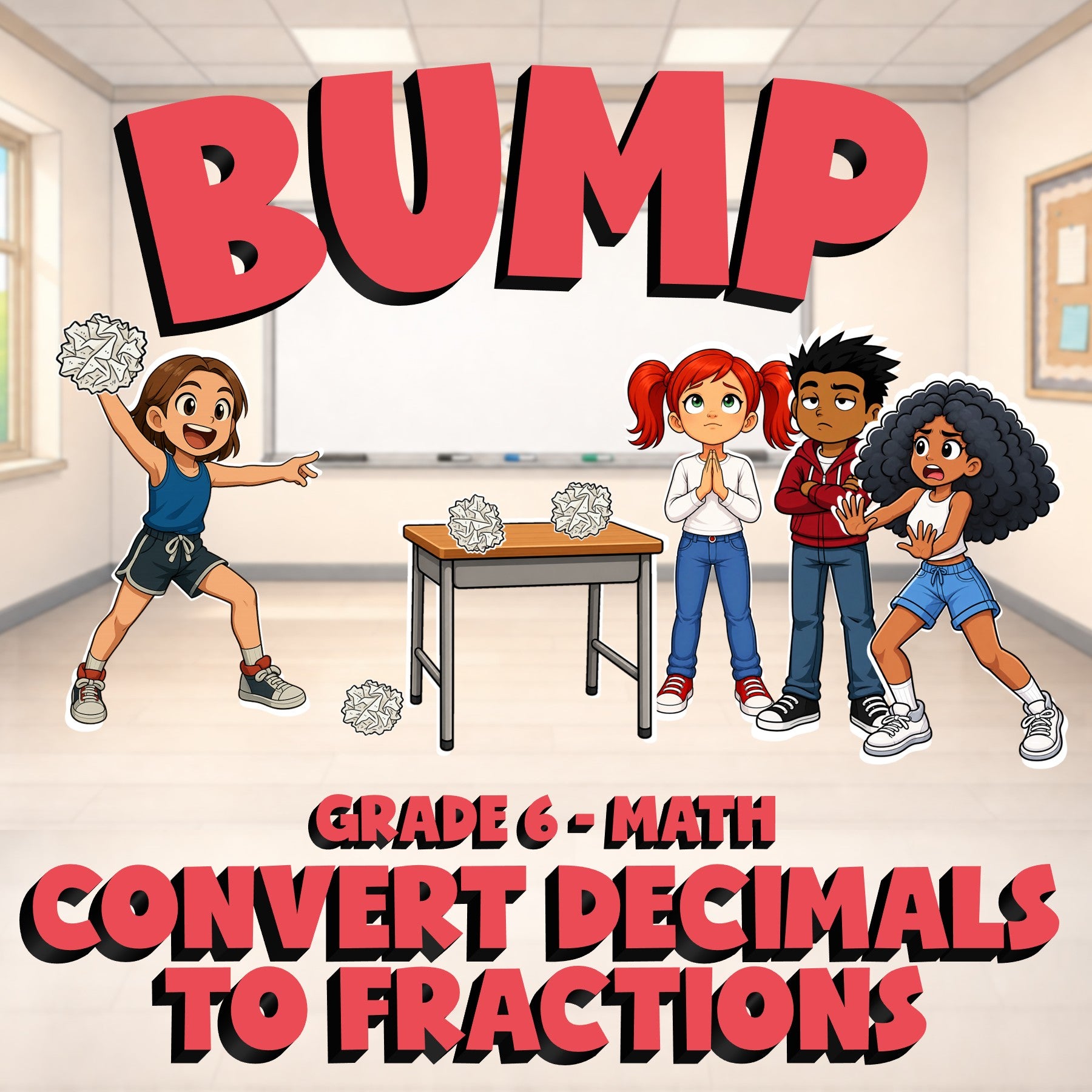 Convert Decimals to Fractions BUMP Math Game - No Prep Grade 6 Review Activity
