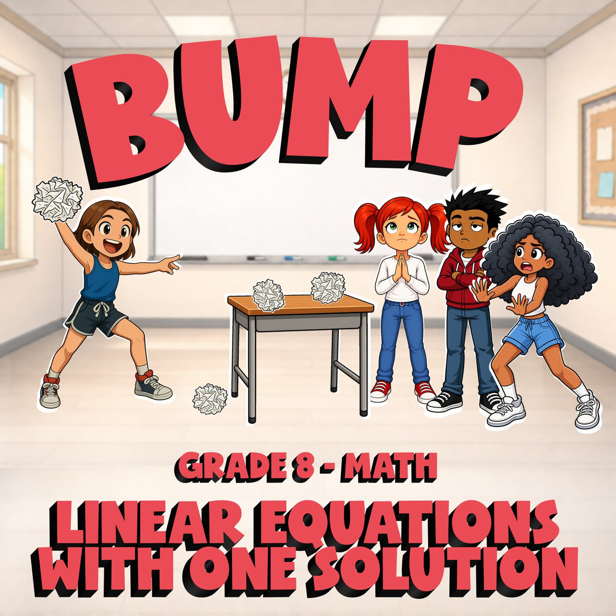 Linear Equations with One Solution BUMP Math Game - No Prep Grade 8 Review
