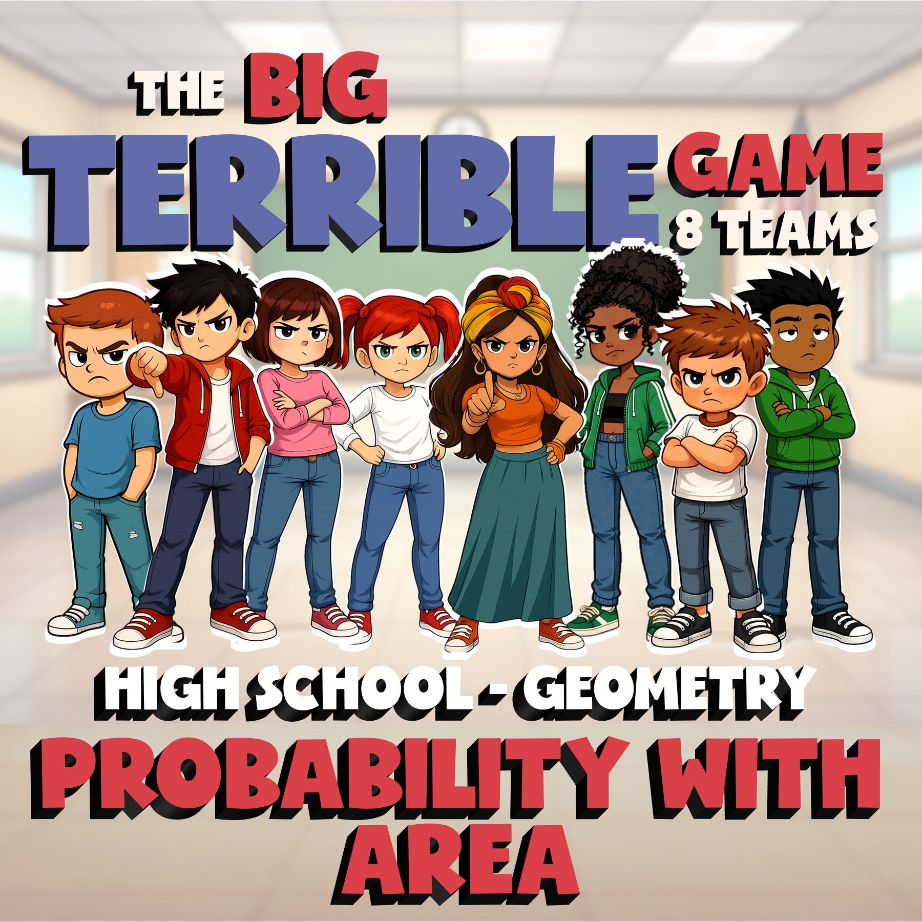 Probability with Area BIG TERRIBLE GAME - No Prep Geometry Math Review Activity
