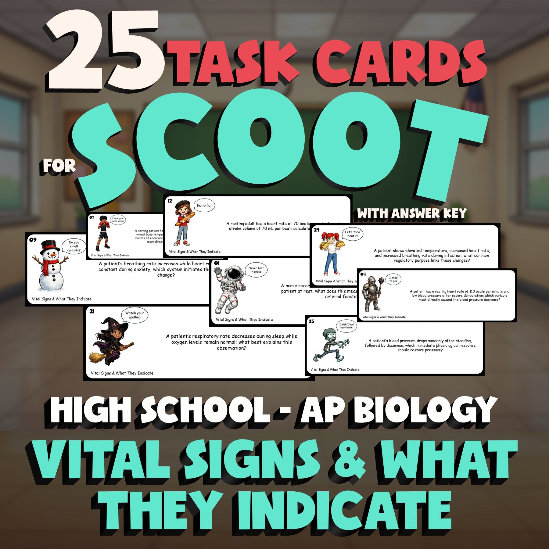 Vital Signs & What They Indicate SCOOT TASK CARDS Science Game - AP Biology