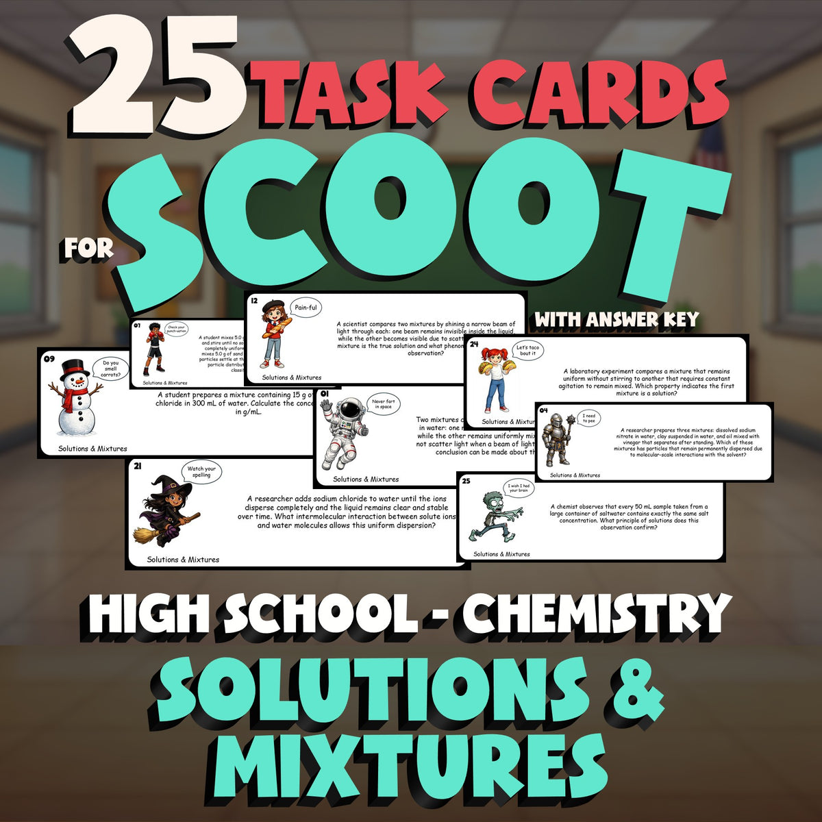 Solutions & Mixtures SCOOT TASK CARDS Science Game - No Prep Chemistry Review
