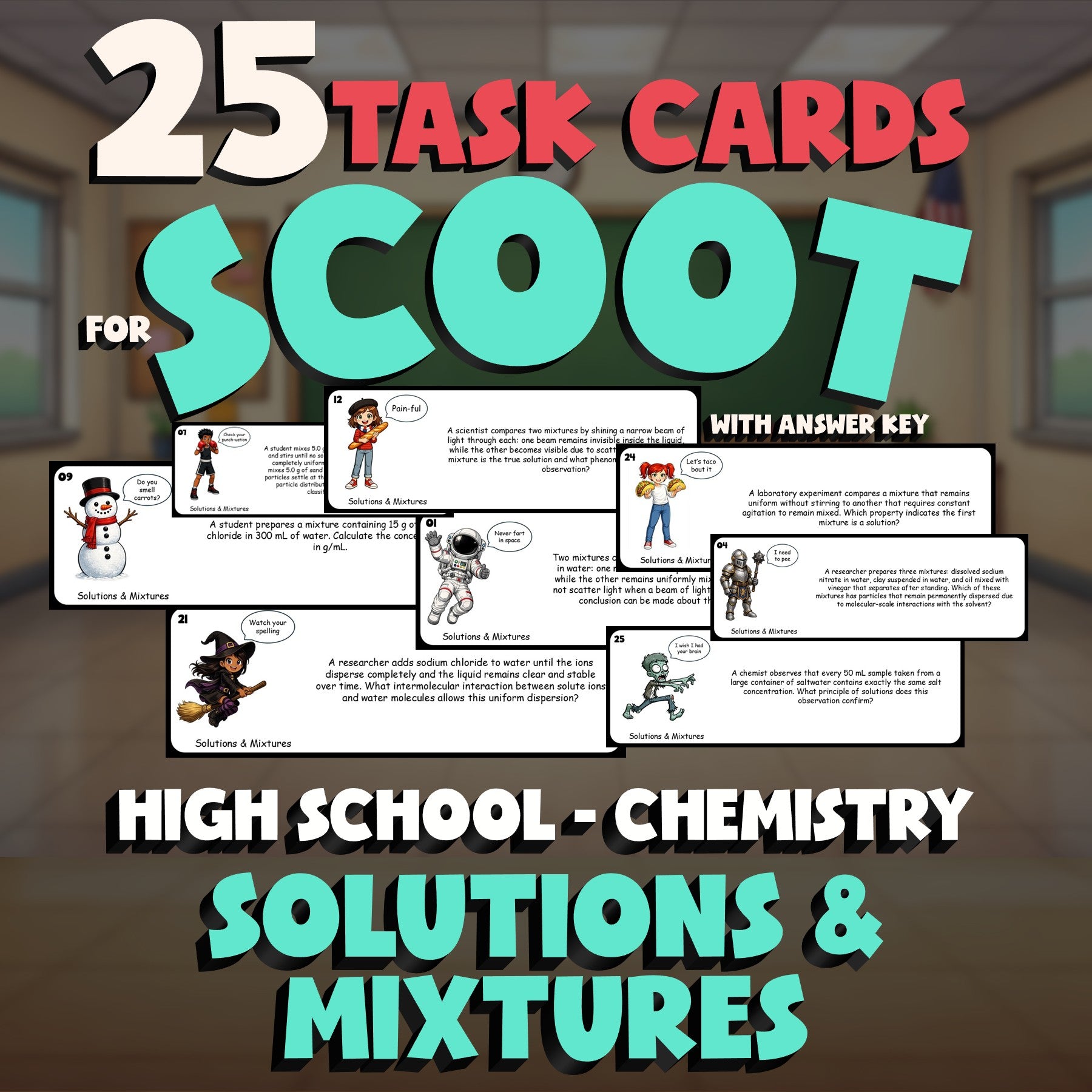 Solutions & Mixtures SCOOT TASK CARDS Science Game - No Prep Chemistry Review