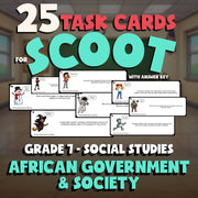 African Government & Society SCOOT TASK CARDS Socials Game - No Prep Grade 7