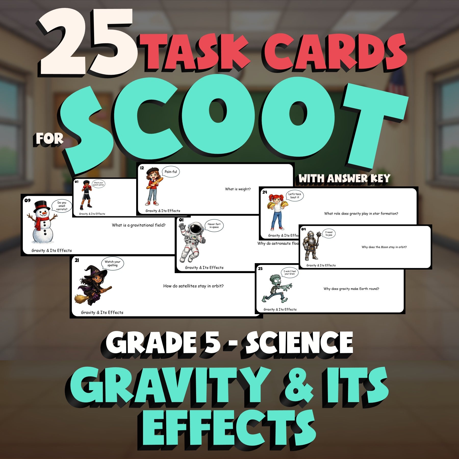 Gravity & Its Effects SCOOT TASK CARDS Science Game - No Prep Grade 5 Review