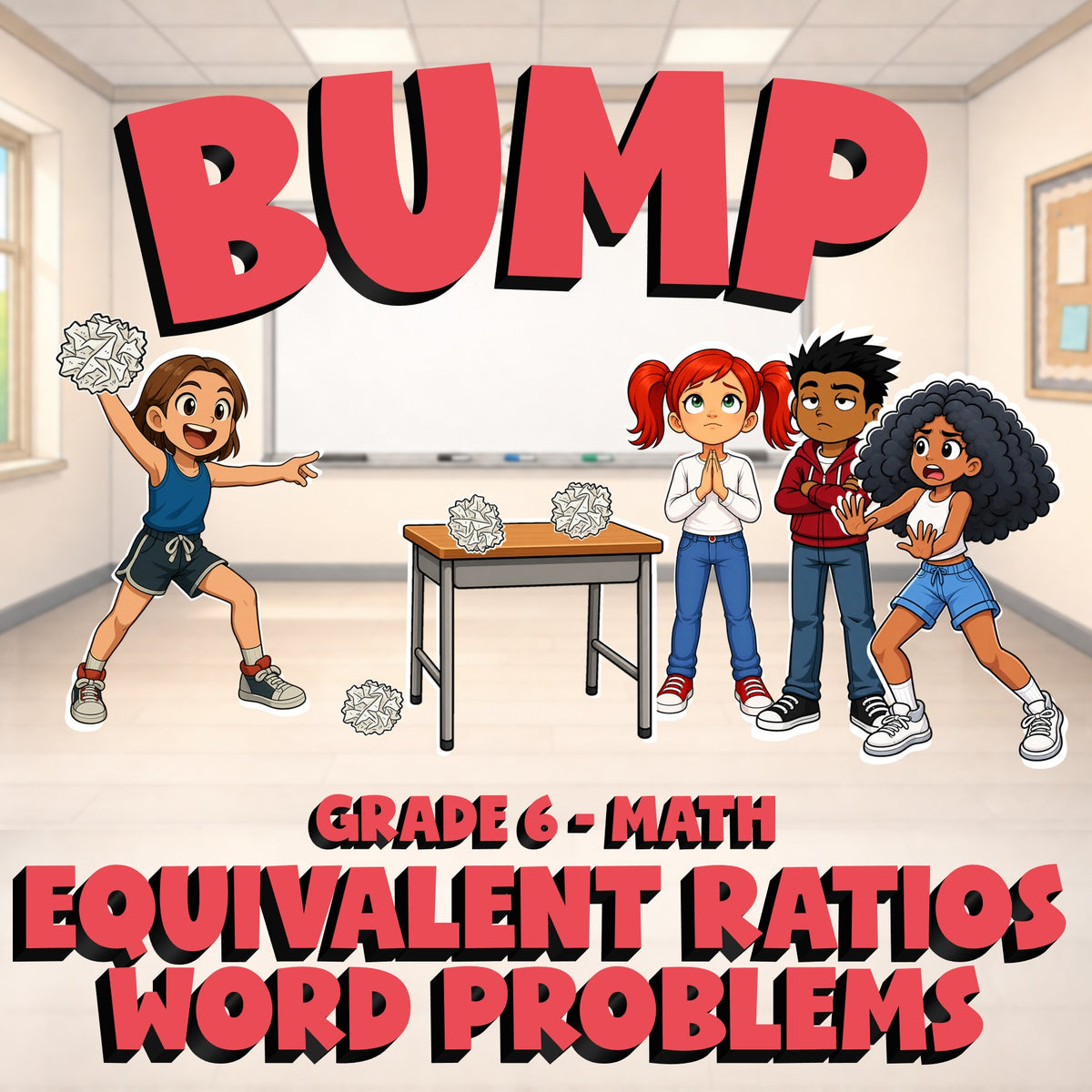 Equivalent Ratios Word Problems BUMP Math Game - No Prep Grade 6 Review Activity