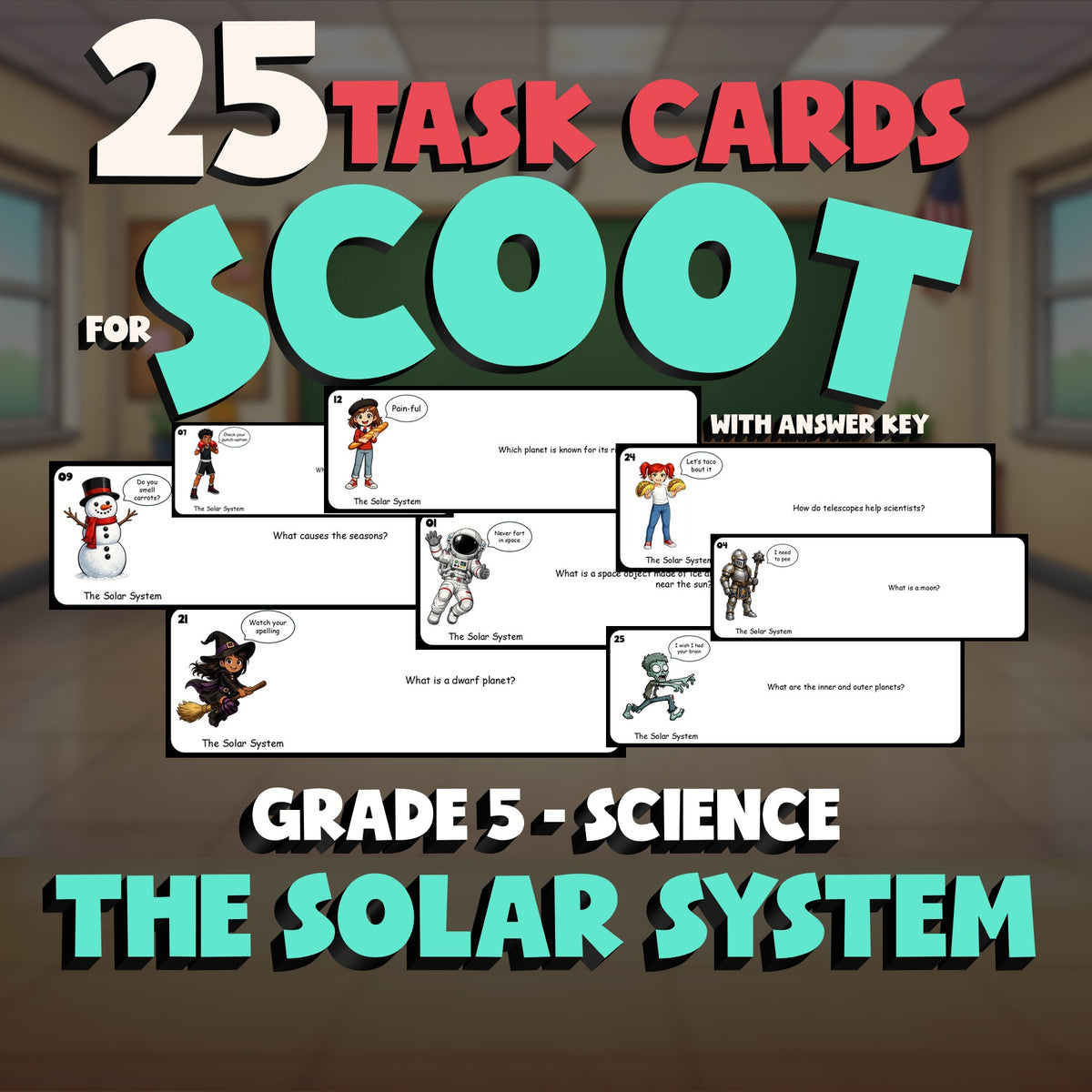 The Solar System SCOOT TASK CARDS Science Game - No Prep Grade 5 Review Activity
